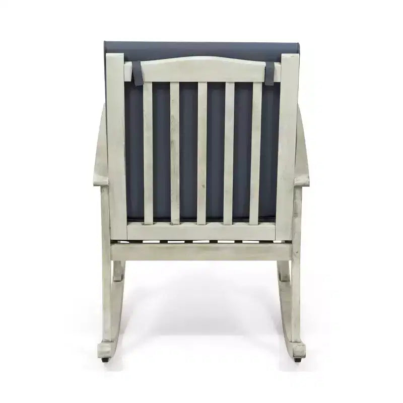 TUYOHW Premium Acacia Patio Rocking Chair,Boho Style Outdoor Accent Chair,Set of 1,Upholstered Leisure Chair for Porch,Backyard & Garden,Gray