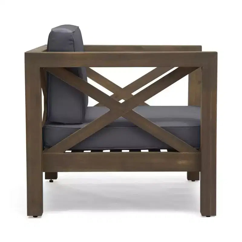 TUYOHW Acacia Wood Club Chair,Mid-Century Modern Patio Accent Chair with Water-Resistant Cushion for Backyard Garden Poolside