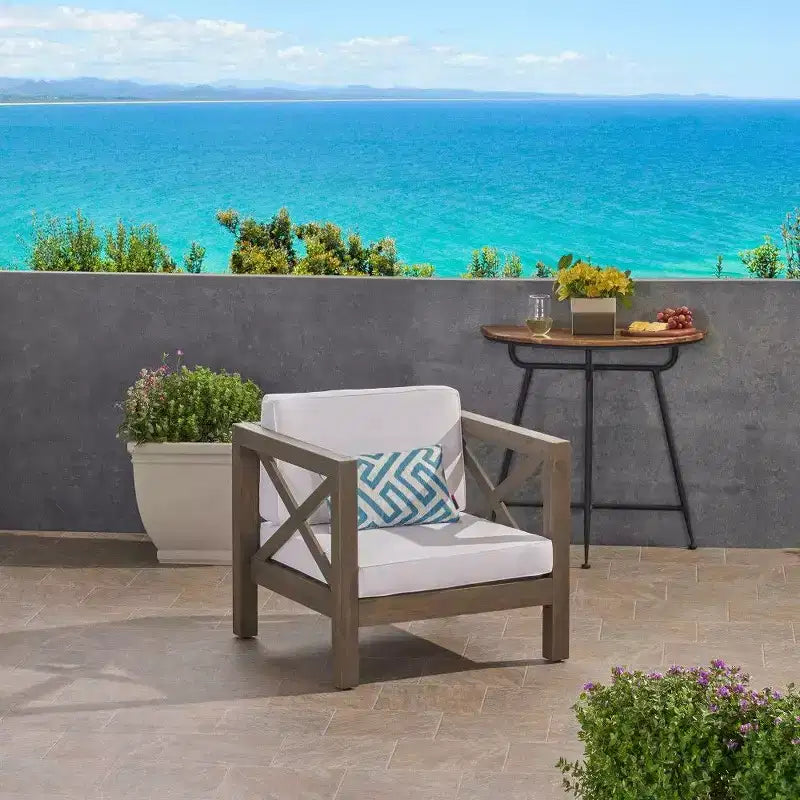 TUYOHW Acacia Wood Club Chair,Mid-Century Modern Patio Accent Chair with Water-Resistant Cushion for Backyard Garden Poolside