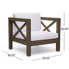 TUYOHW Acacia Wood Club Chair,Mid-Century Modern Patio Accent Chair with Water-Resistant Cushion for Backyard Garden Poolside
