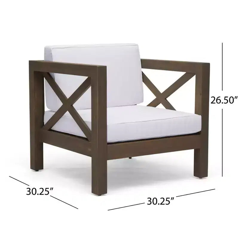 TUYOHW Acacia Wood Club Chair,Mid-Century Modern Patio Accent Chair with Water-Resistant Cushion for Backyard Garden Poolside