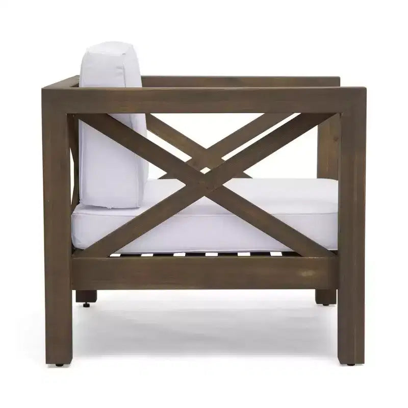 TUYOHW Acacia Wood Club Chair,Mid-Century Modern Patio Accent Chair with Water-Resistant Cushion for Backyard Garden Poolside