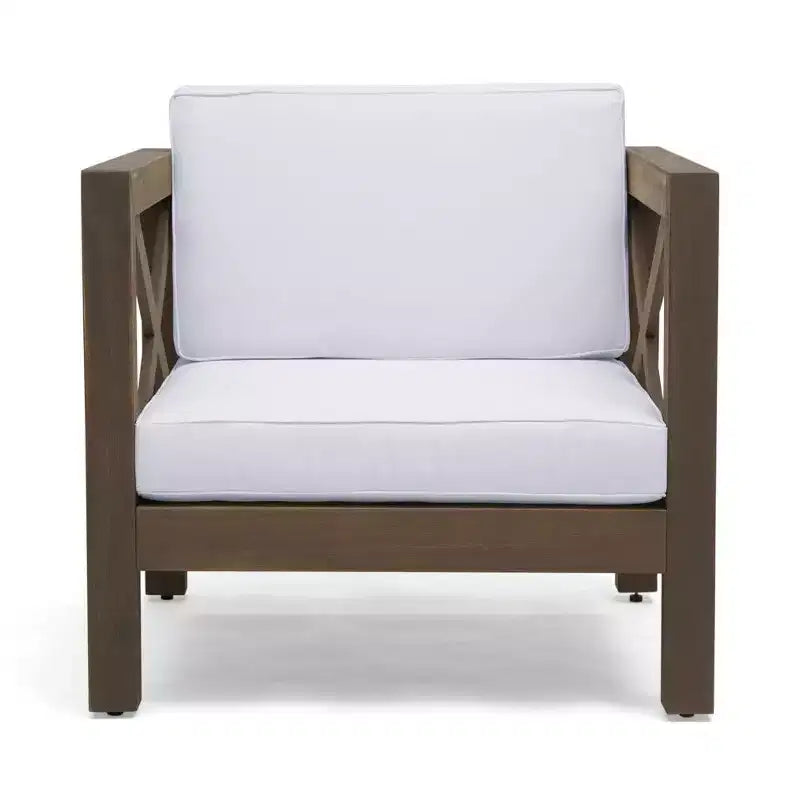 TUYOHW Acacia Wood Club Chair,Mid-Century Modern Patio Accent Chair with Water-Resistant Cushion for Backyard Garden Poolside