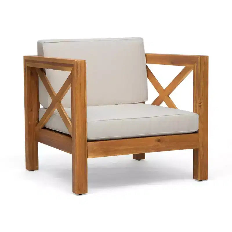 TUYOHW Acacia Wood Club Chair,Mid-Century Modern Patio Accent Chair with Water-Resistant Cushion for Backyard Garden Poolside