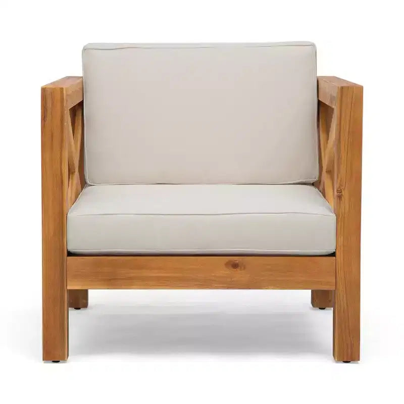 TUYOHW Acacia Wood Club Chair,Mid-Century Modern Patio Accent Chair with Water-Resistant Cushion for Backyard Garden Poolside