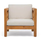 TUYOHW Acacia Wood Club Chair,Mid-Century Modern Patio Accent Chair with Water-Resistant Cushion for Backyard Garden Poolside