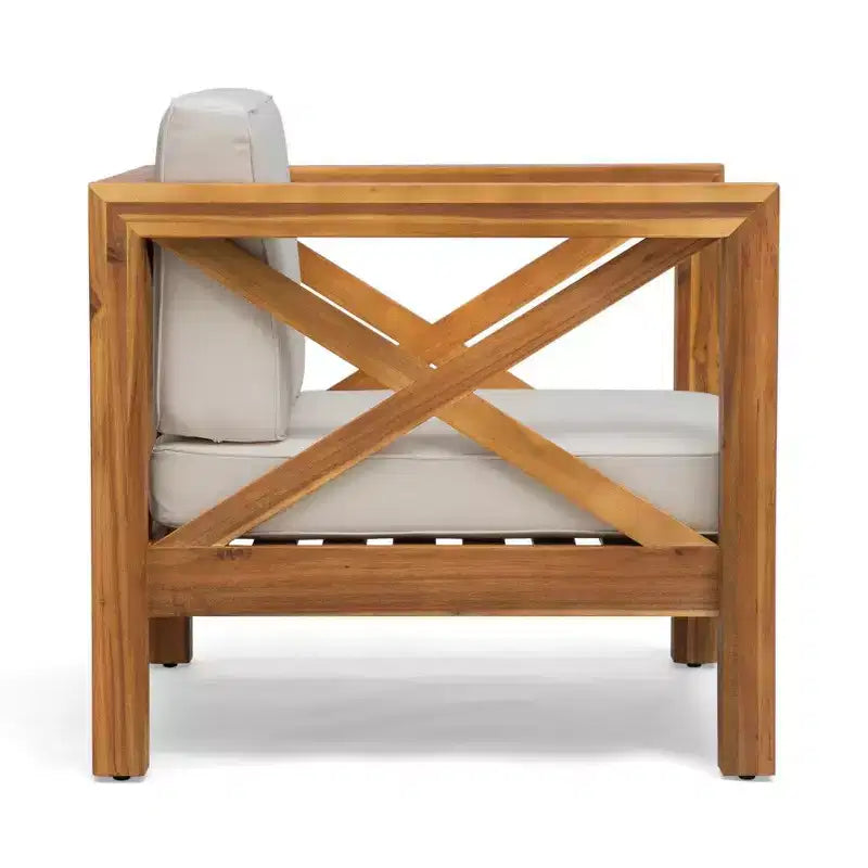 TUYOHW Acacia Wood Club Chair,Mid-Century Modern Patio Accent Chair with Water-Resistant Cushion for Backyard Garden Poolside