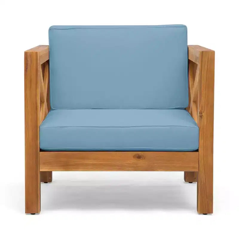 TUYOHW Acacia Wood Club Chair,Mid-Century Modern Patio Accent Chair with Water-Resistant Cushion for Backyard Garden Poolside