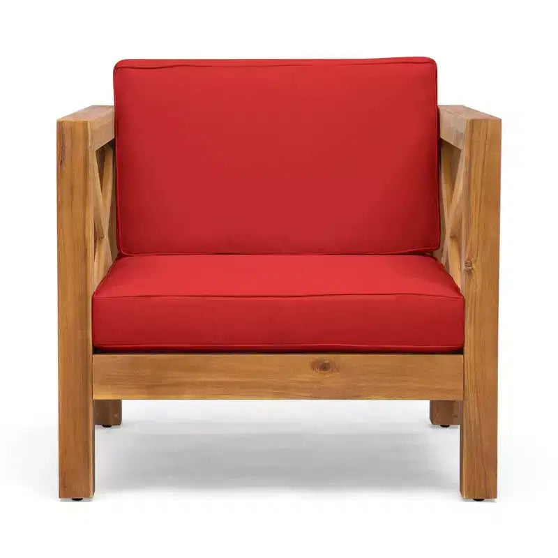 TUYOHW Acacia Wood Club Chair,Mid-Century Modern Patio Accent Chair with Water-Resistant Cushion for Backyard Garden Poolside