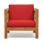 TUYOHW Acacia Wood Club Chair,Mid-Century Modern Patio Accent Chair with Water-Resistant Cushion for Backyard Garden Poolside