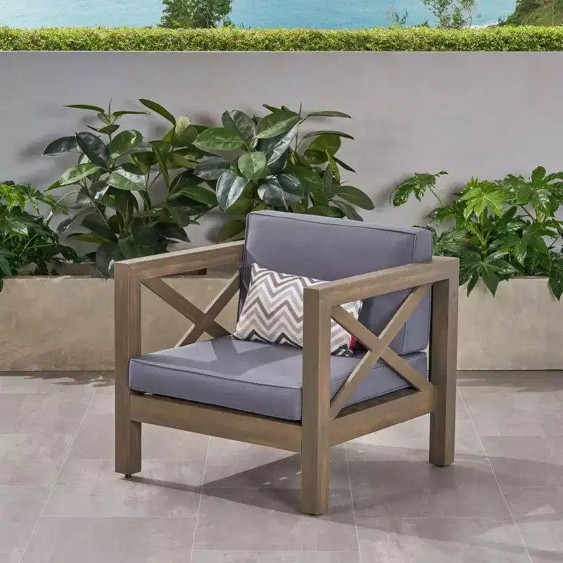 TUYOHW Acacia Wood Club Chair,Mid-Century Modern Patio Accent Chair with Water-Resistant Cushion for Backyard Garden Poolside