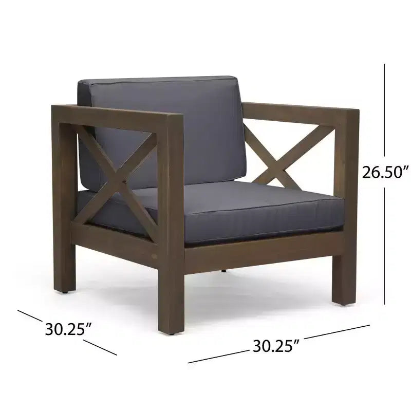 TUYOHW Acacia Wood Club Chair,Mid-Century Modern Patio Accent Chair with Water-Resistant Cushion for Backyard Garden Poolside