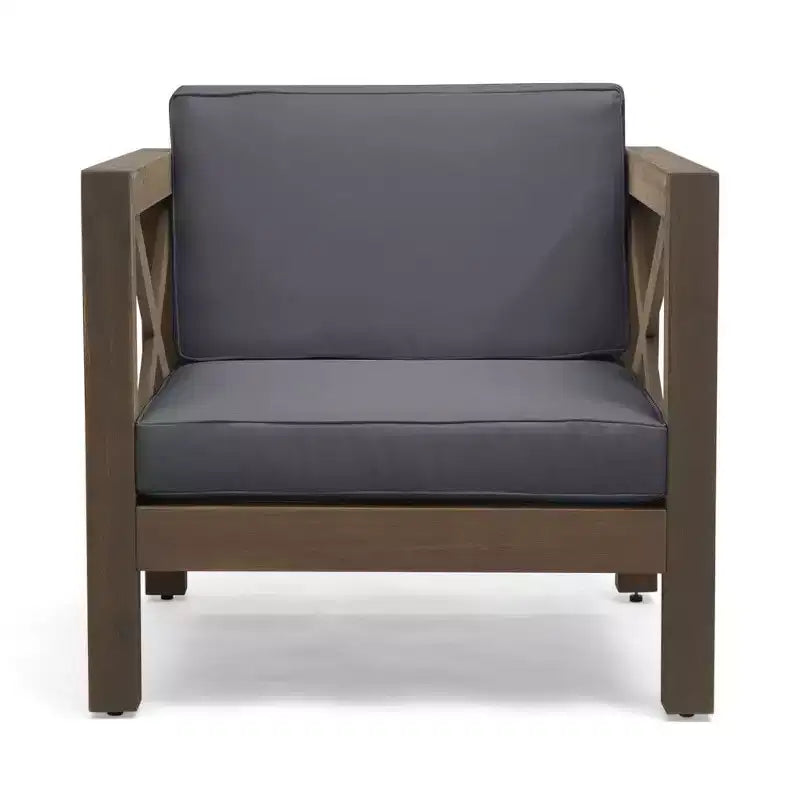 TUYOHW Acacia Wood Club Chair,Mid-Century Modern Patio Accent Chair with Water-Resistant Cushion for Backyard Garden Poolside