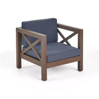 TUYOHW Acacia Wood Club Chair,Mid-Century Modern Patio Accent Chair with Water-Resistant Cushion for Backyard Garden Poolside