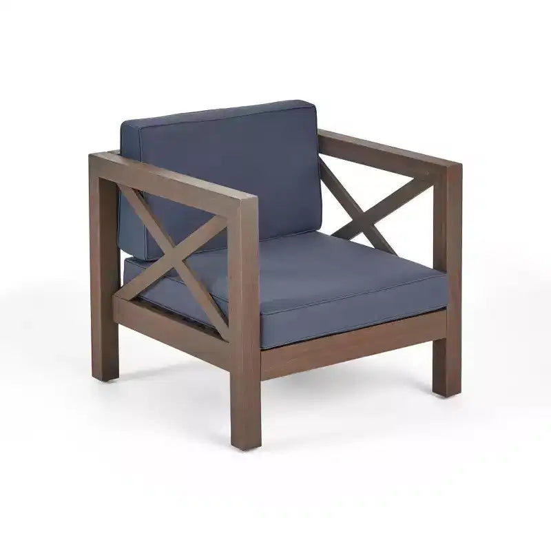 TUYOHW Acacia Wood Club Chair,Mid-Century Modern Patio Accent Chair with Water-Resistant Cushion for Backyard Garden Poolside