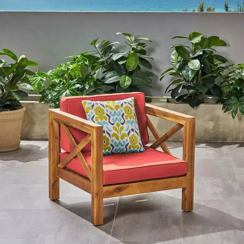 TUYOHW Poltrona Club in Legno di Acacia, Poltrona Accent da Esterno di Metà Secolo con Cuscino Idrorepellente per Giardino sul Retro o a Bordo Piscina