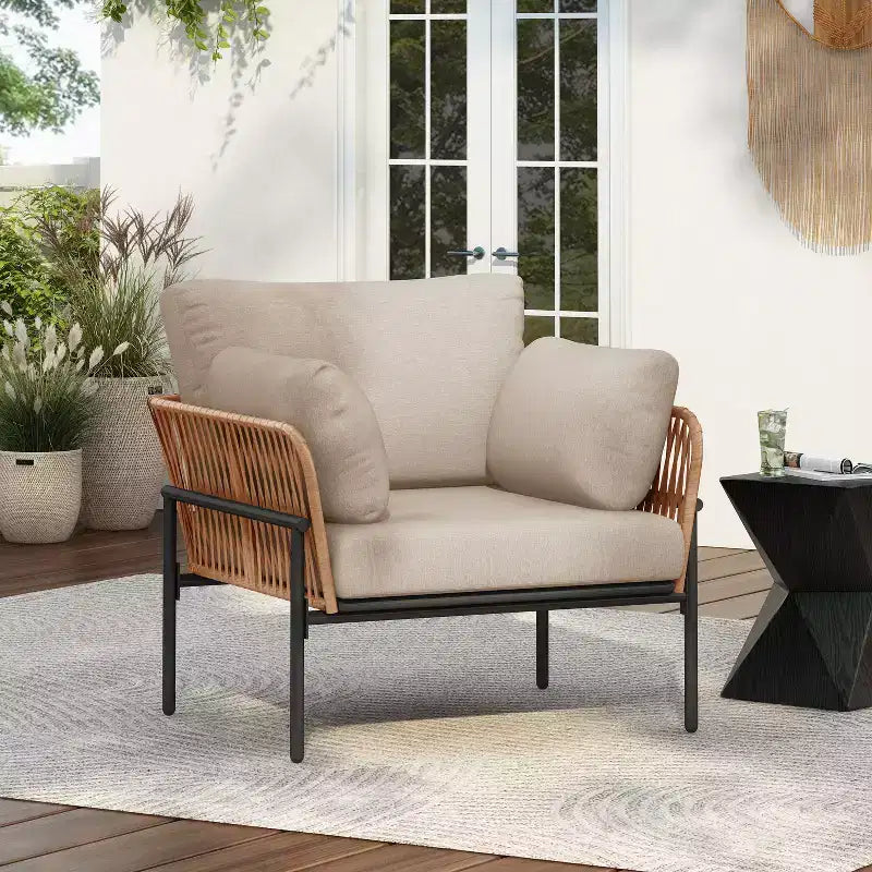 TUYOHW Modern Patio Accent Chairs,Set of 1/2,36W x 17H Wide Armchairs with 2 Extra Pillows,Outdoor Club Chairs for Porch,Garden & Backyard