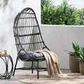 TUYOHW 16 Patio Egg Chair,Waterproof PE Rattan Wicker Accent Chair,Oversized Relaxing Chair for Porch,Garden & Backyard,Modern Lounge Chair,Gray
