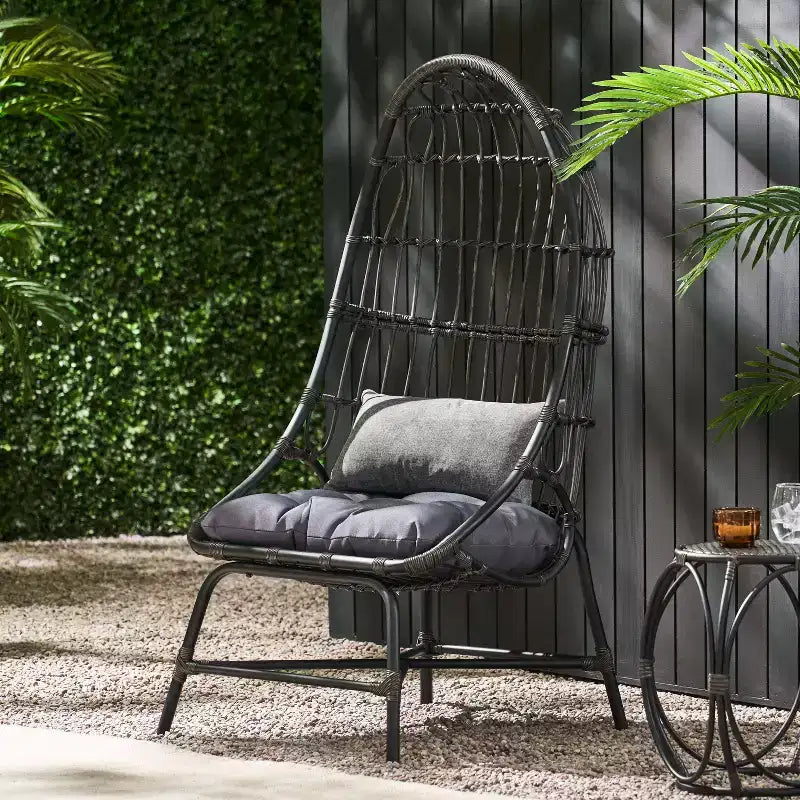 TUYOHW 16 Sedia a Uovo da Patio, Sedia Accento in Rattan PE Impermeabile, Sedia Relax Oversize per Portico, Giardino e Cortile, Sedia a Sdraio Moderna, Grigia