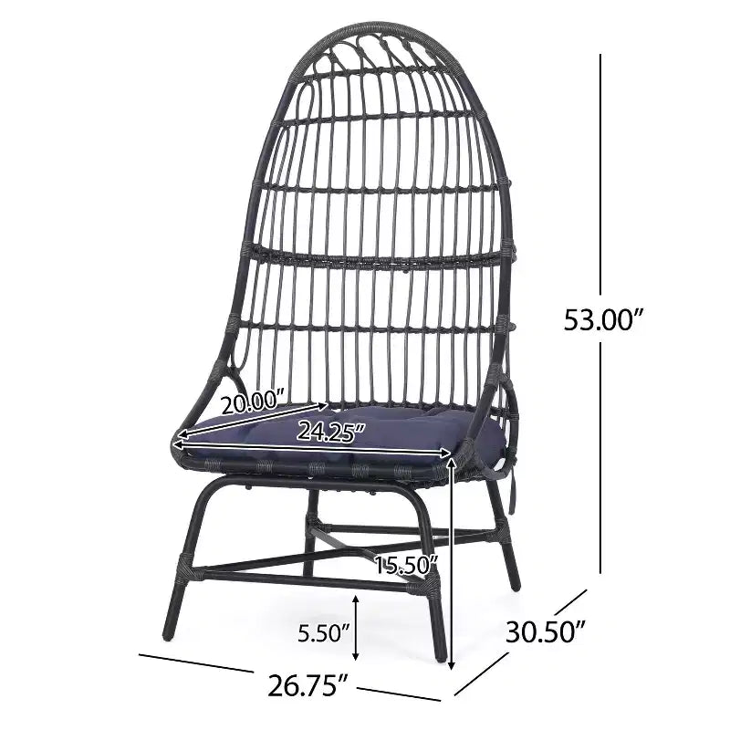 TUYOHW 16 Sedia a Uovo da Patio, Sedia Accento in Rattan PE Impermeabile, Sedia Relax Oversize per Portico, Giardino e Cortile, Sedia a Sdraio Moderna, Grigia