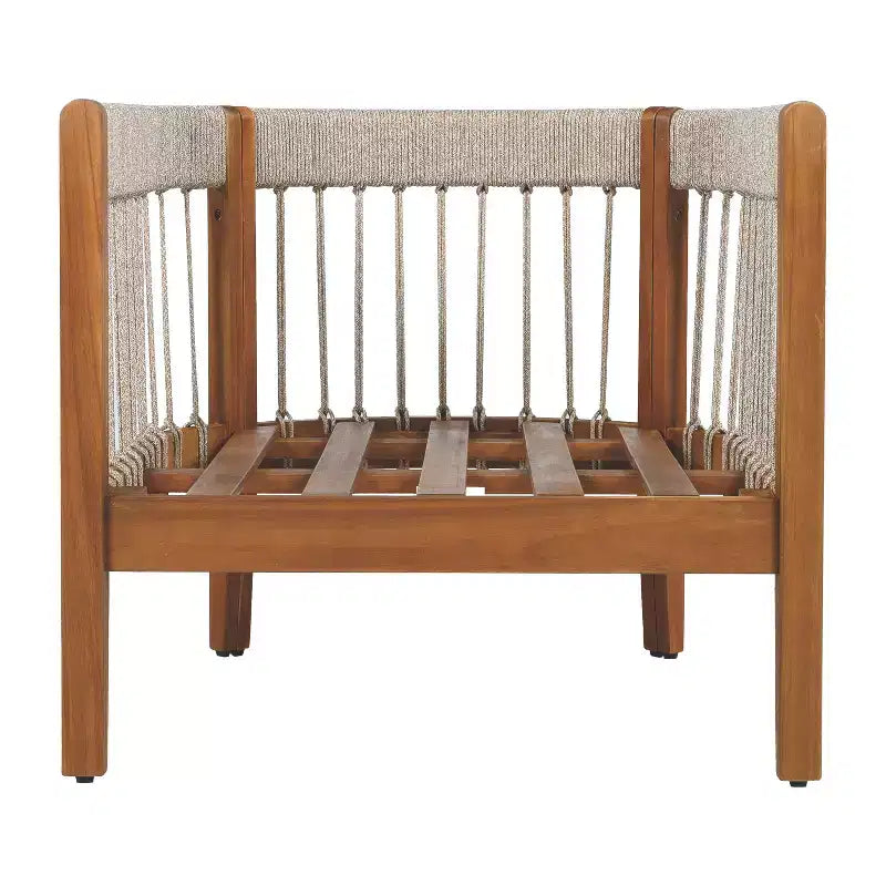Sedie da esterno TUYOHW con telaio in corda intrecciata a mano, set da 2, poltrone imbottite da esterno, poltrona club in acacia per giardino e cortile, capacità 180 kg