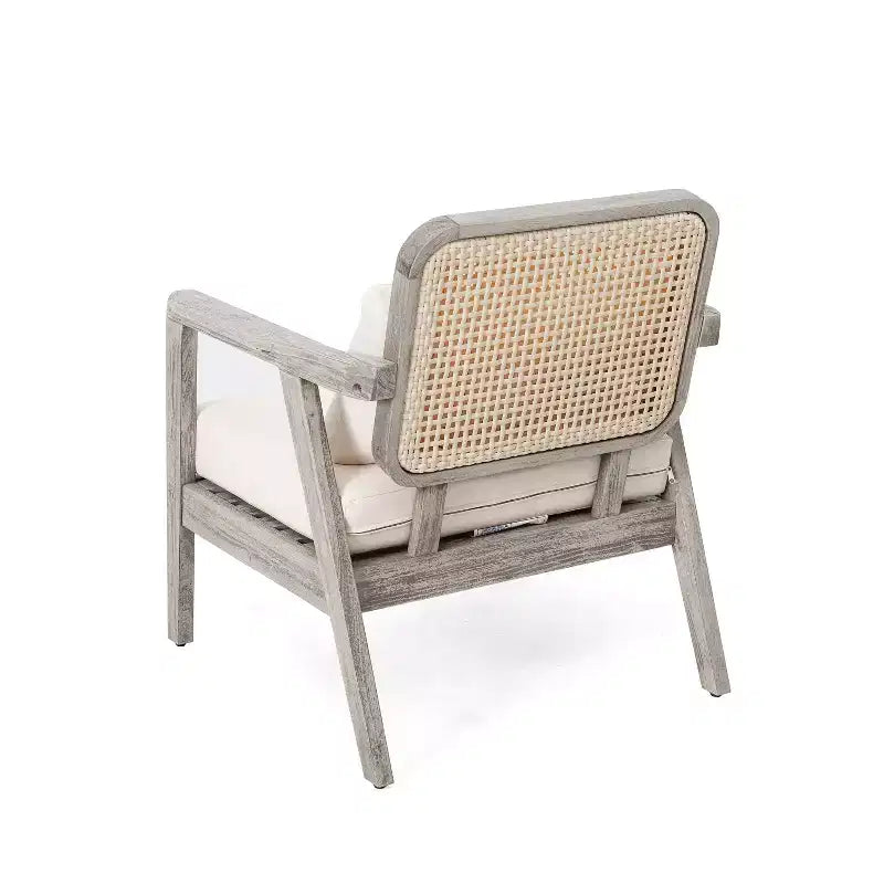 TUYOHW Boho Style Outdoor Accent Chairs Set of 1/2,Patio Acacia Conversation seat,Upholstered Club Chairs for Porch,Garden & Backyard,400lbs Capacity