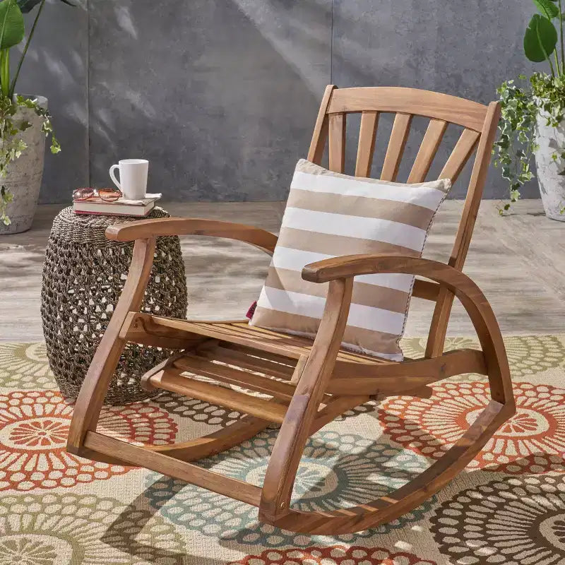 TUYOHW Boho Style Recliner Chair,Premium Acacia Rocking Chair with Retractable Footrest for Garden,Porch & Backyard,Outdoor Leisure Chair