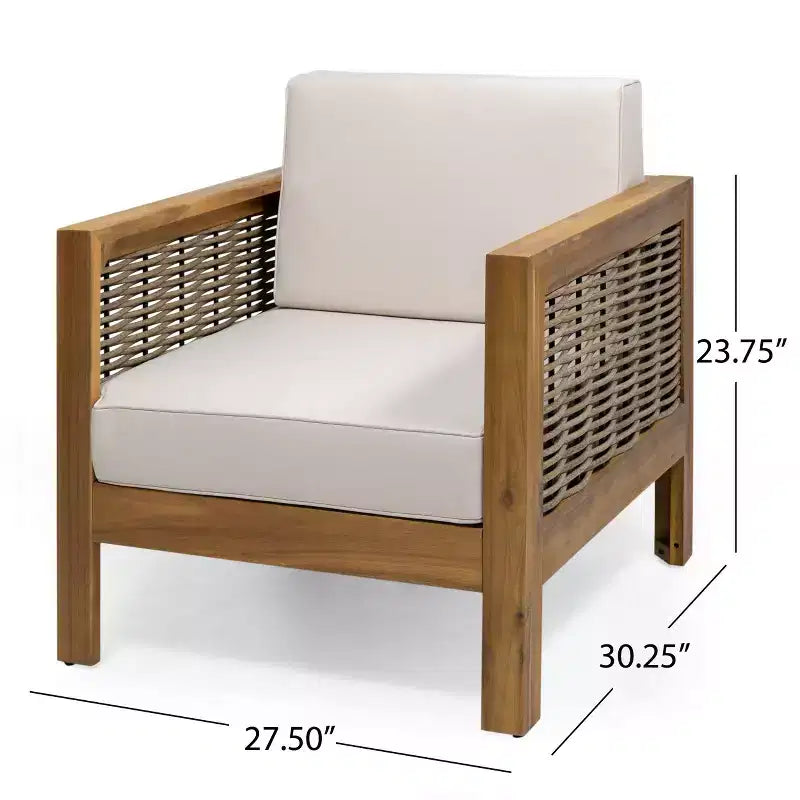 TUYOHW Poltrone da esterno con struttura in vimini, 1 pezzo, Poltrona da giardino imbottita in acacia per cortile, patio e giardino, Capacità 180 kg