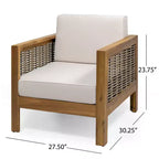 TUYOHW Poltrone da esterno con struttura in vimini, 1 pezzo, Poltrona da giardino imbottita in acacia per cortile, patio e giardino, Capacità 180 kg