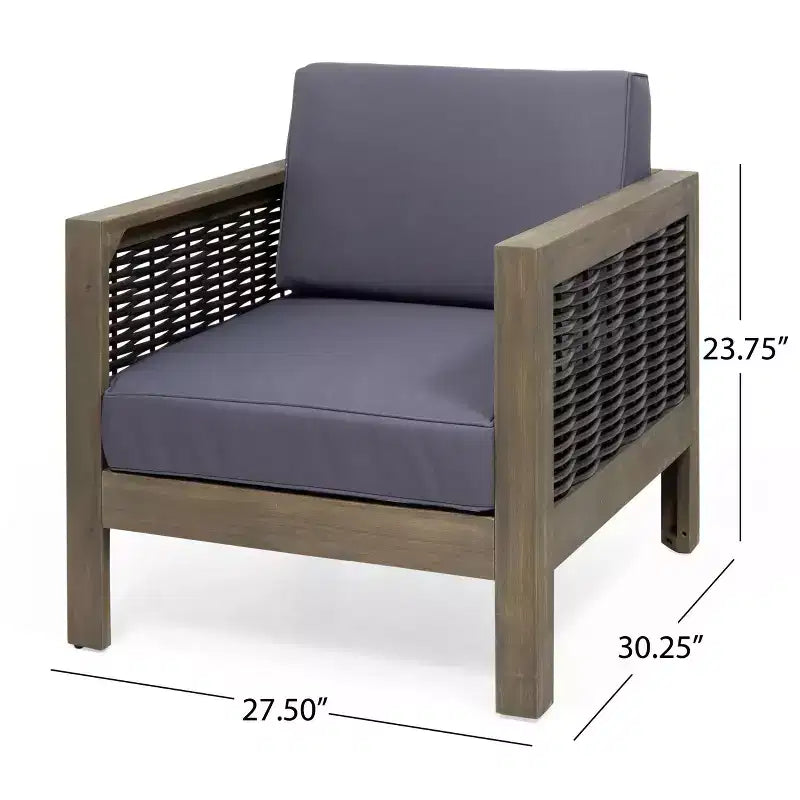 TUYOHW Poltrone da esterno con struttura in vimini, 1 pezzo, Poltrona da giardino imbottita in acacia per cortile, patio e giardino, Capacità 180 kg
