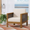 TUYOHW Patio Accent Chairs with Wicker Frame,1-Piece,Upholstered Outdoor Armchair Acacia Club Chair for Backyard,Patio & Garden,400lbs Capacity