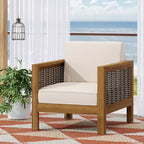 TUYOHW Patio Accent Chairs with Wicker Frame,1-Piece,Upholstered Outdoor Armchair Acacia Club Chair for Backyard,Patio & Garden,400lbs Capacity