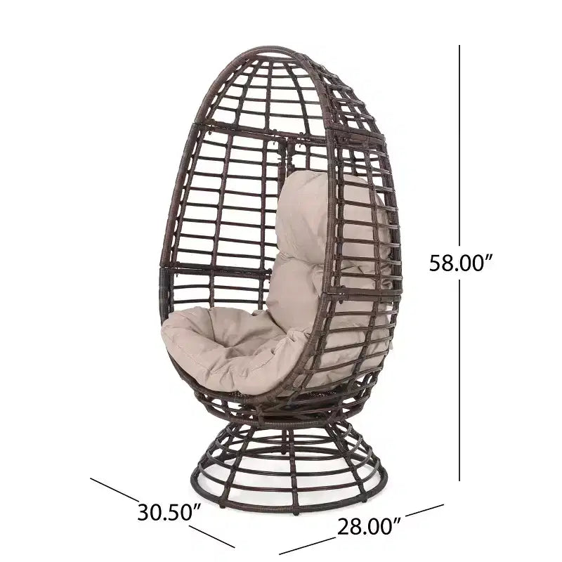 TUYOHW Modern PE Wicker Patio Egg Chair Rattan Accent Chairs,Chic Putdoor Accent Chair for Porch,Backyard & Garden,Brown