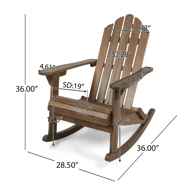 TUYOHW Rustic Adirondack Rocking Chair,Set of 1,Premium Acacia Accent Chairs with Cup Holder,Outdoor Lazy Chair for Porch,Backyard & Garden,Brown