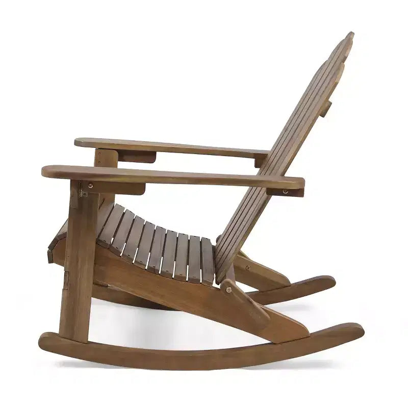 TUYOHW Rustic Adirondack Rocking Chair,Set of 1,Premium Acacia Accent Chairs with Cup Holder,Outdoor Lazy Chair for Porch,Backyard & Garden,Brown