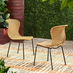TUYOHW Boho Style Wicker Rattan Patio Accent Chairs,Set of 2,Outdoor Dining Chairs with Sleek Legs & Foot Pads,Patio Furniture Seating,Natural/Black