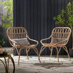 TUYOHW Boho Style Patio Accent Chairs,Set of 2,Upholstered Dining Chairs,Outdoor Faux Rattan Chairs for Backyard,Garden & Patio,400lbs Capacity,Brown