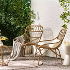 TUYOHW Boho Style Patio Accent Chairs,Set of 2,Upholstered Dining Chairs,Outdoor Faux Rattan Chairs for Backyard,Garden & Patio,400lbs Capacity,Brown