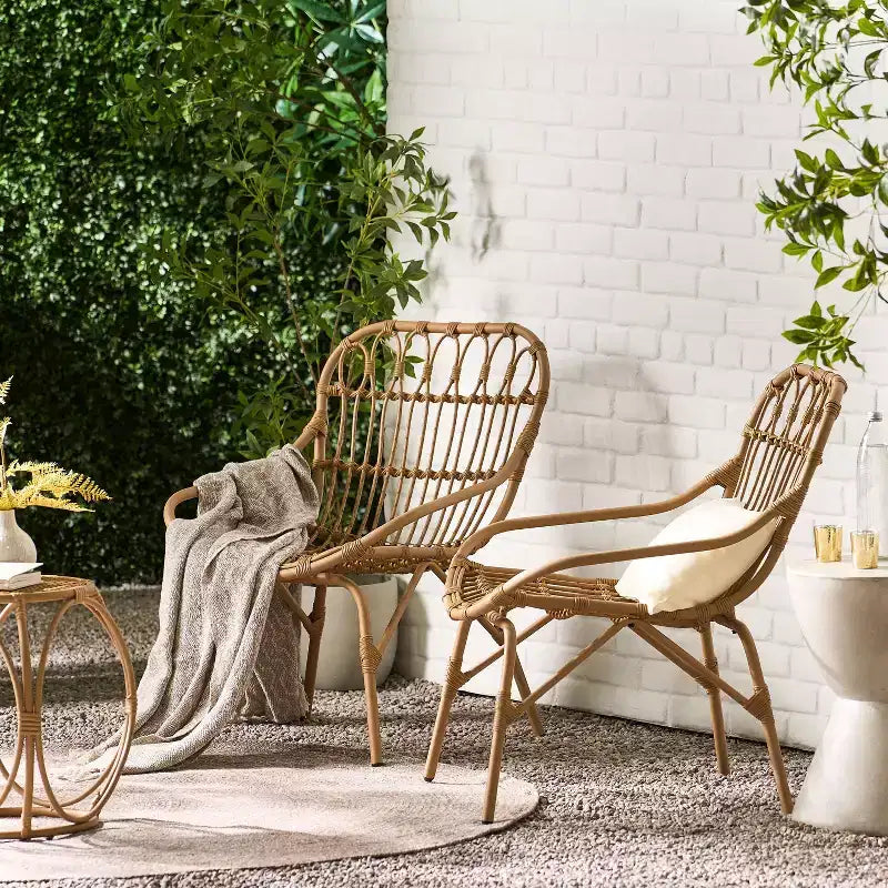TUYOHW Boho Style Patio Accent Chairs,Set of 2,Upholstered Dining Chairs,Outdoor Faux Rattan Chairs for Backyard,Garden & Patio,400lbs Capacity,Brown