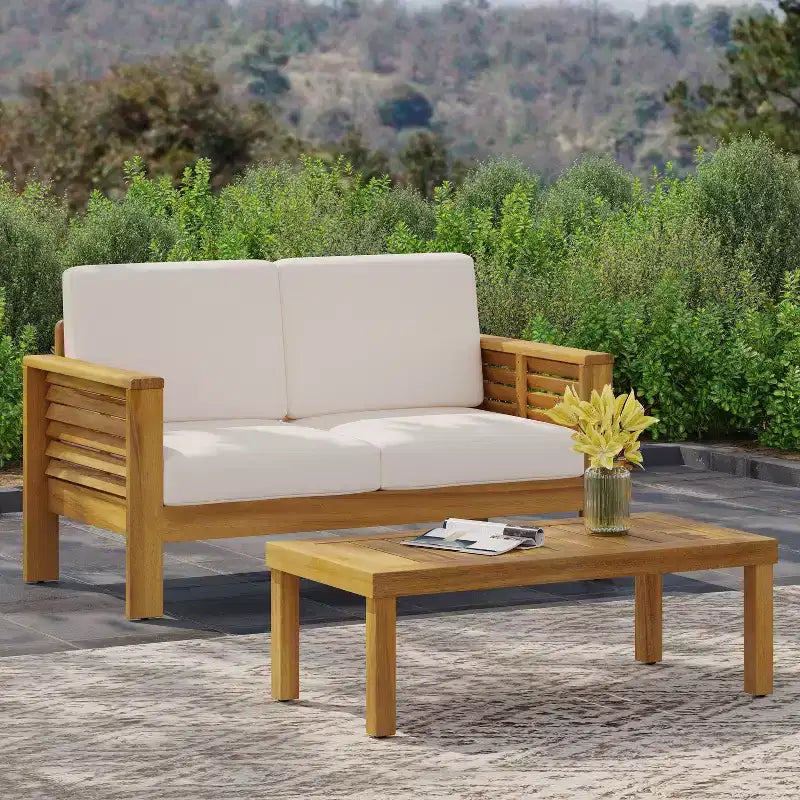 TUYOHW Poltrone/divanetti da esterno in stile Boho, Set da 1/2/3, Set di mobili da esterno in acacia di alta qualità per giardino e bordo piscina, Utilizzo in tutte le stagioni
