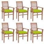 vidaXL 6 sedie da pranzo in teak con cuscini verde brillante, impilabili per un'efficiente conservazione salvaspazio, resistenti alle intemperie