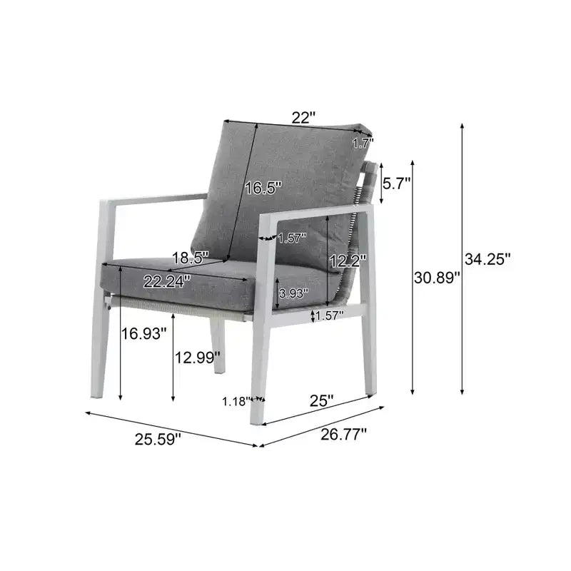 TUYOHW Aluminum Patio Accent Chairs,Set of 1/2,Upholstered Dining Chair for Outdoor Use,Modern Lounge Chair for Garden & Backyard