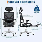 Sedia da ufficio ergonomica Acekool in rete con poggiapiedi, braccioli 4D e supporto lombare regolabile per casa o sala giochi