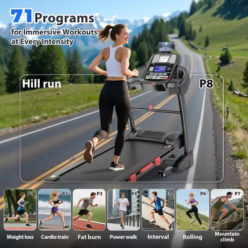 Tapis Roulant Pieghevole da 5 HP con Inclinazione Automatica del 20% per la Casa con Capacità di 180 kg, Tapis Roulant per Camminata e Corsa con Controllo tramite APP Intelligente, 71 Programmi, Tapis Roulant da 19 km/h