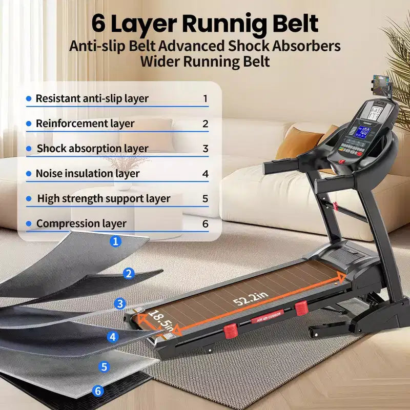 Tapis Roulant Pieghevole da 5 HP con Inclinazione Automatica del 20% per la Casa con Capacità di 180 kg, Tapis Roulant per Camminata e Corsa con Controllo tramite APP Intelligente, 71 Programmi, Tapis Roulant da 19 km/h