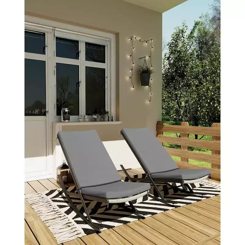 COZONY Set di 2 Sedie a Dondolo da Esterno, Sdraio da Giardino con Cuscino Rimovibile