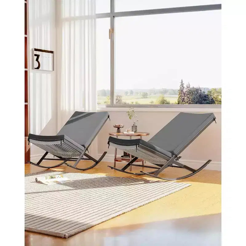 COZONY Set di 2 Sedie a Dondolo da Esterno, Sdraio da Giardino con Cuscino Rimovibile