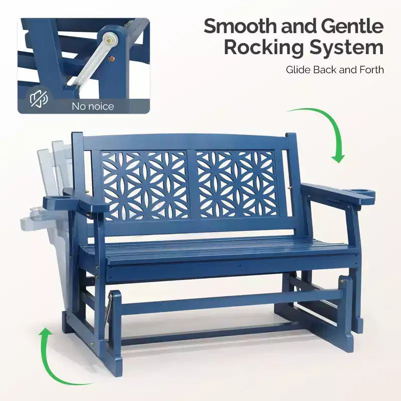 Karl Home | Double Seat Fir Wood Patio Glider Bench with Floral Backrest