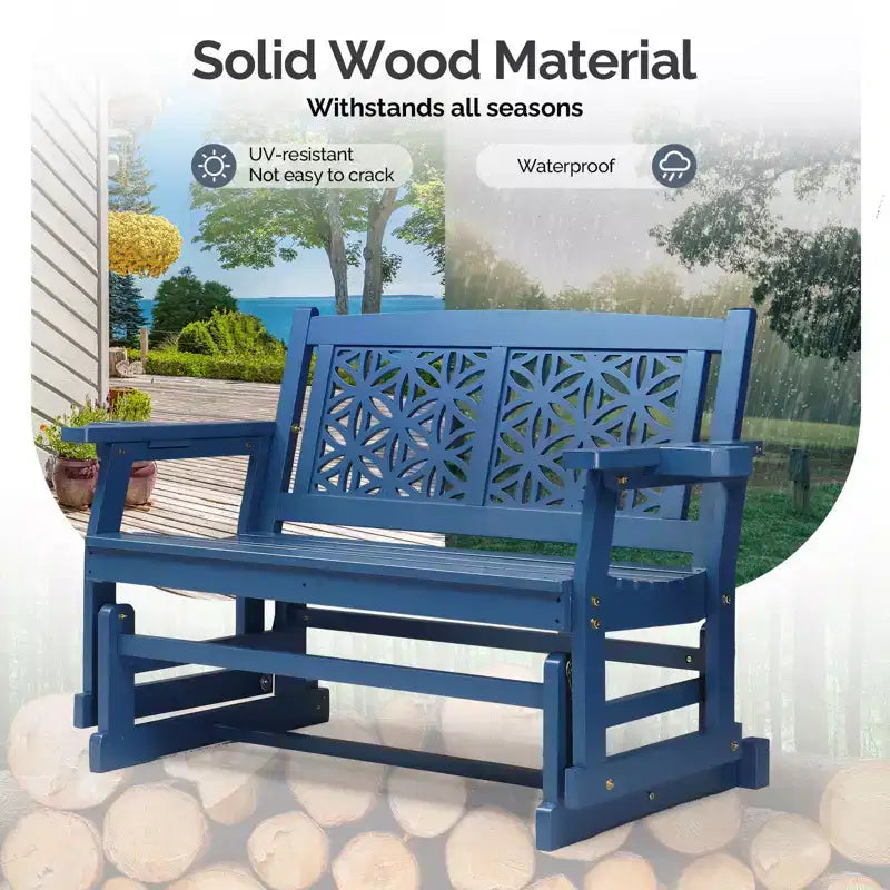 Karl Home | Double Seat Fir Wood Patio Glider Bench with Floral Backrest