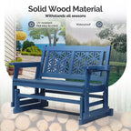 Karl Home | Double Seat Fir Wood Patio Glider Bench with Floral Backrest
